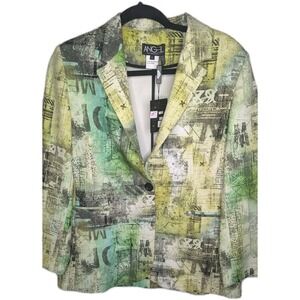 NWT ($298) Large Rare Angel Blazer Designer Green Artsy Single Button Unique